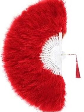 Flirty + Fun Red Marabou Feather Festival Hand Fan Babeyond NEW